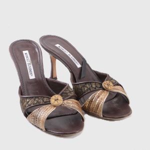 💯 Authentic Manola Blahnik lizard slides